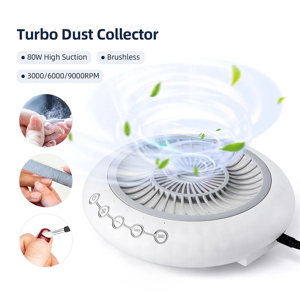 

80W Brushless Nail Dust Extractor Turbo Dust Collector Nail Art Manicure Fan Nail Vacuum Cleaner Adjustable Suction Collector