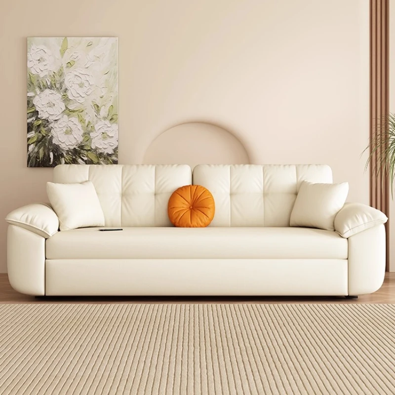 x*-Nappa Leather Sofa Bed Living Room Furniture Lounge Chair Foldable 3types with USB Charging Port  Box Carbon Steel Frame