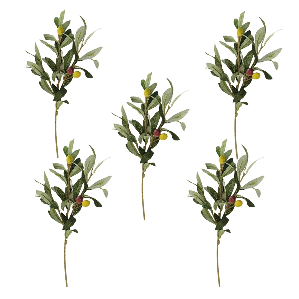 

5 Pcs Artificial Olive Branches Simulation Plants Fake Leaves Home Decoration Faux Greenery Wedding Party Supplies