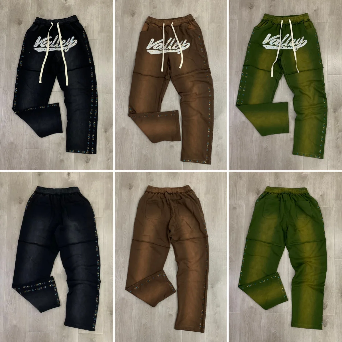 Vale Forever Skittles Sweatpants Rhinestone Washed Cotton Long Pants Loose Fit mid Waist Elastic Drawstring Casual Trousers