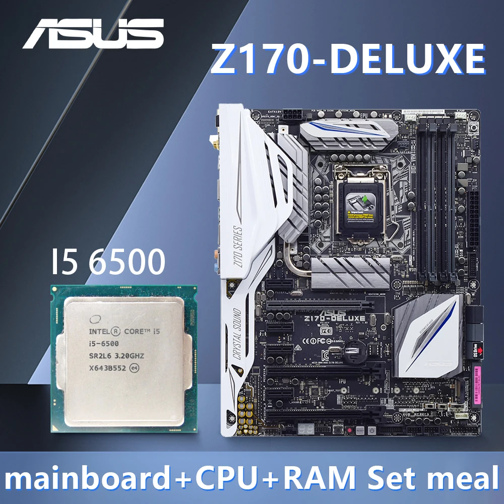 

ASUS Z170-DELUXE Motherboard with i5 6500 CPU LGA 1151 INTEL Z170 Chipset 4×DDR4 64GB PCI-E 3.0 8×SATA III USB3.1 HDMI RJ45 ATX