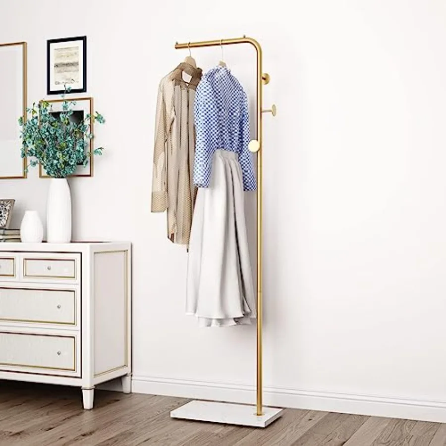 

Metal Gold Coat Racks Standing Coat Rack with Heavy Base Modern Coat Tree with Crossbar and 3 Hooks Entryway Coat Racks for Han