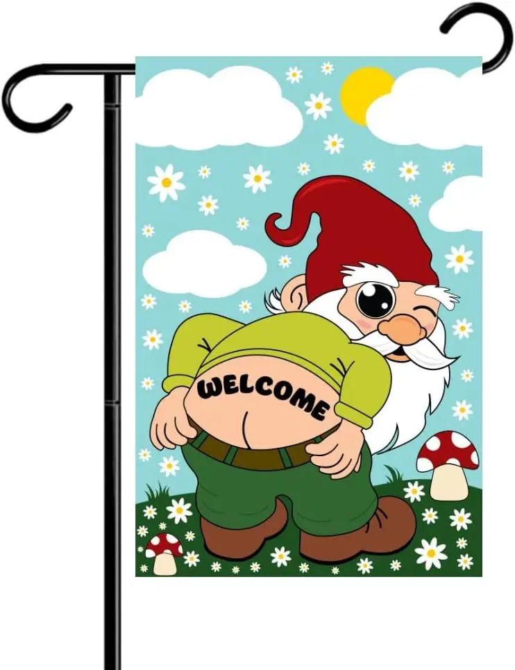 Welcome Butt Gnome Double-Sided Garden Flag 12x18 Fall Yard Decor, Outdoor Garden Welcome Flag for Lawn, Farm and Patio Bann EEZ