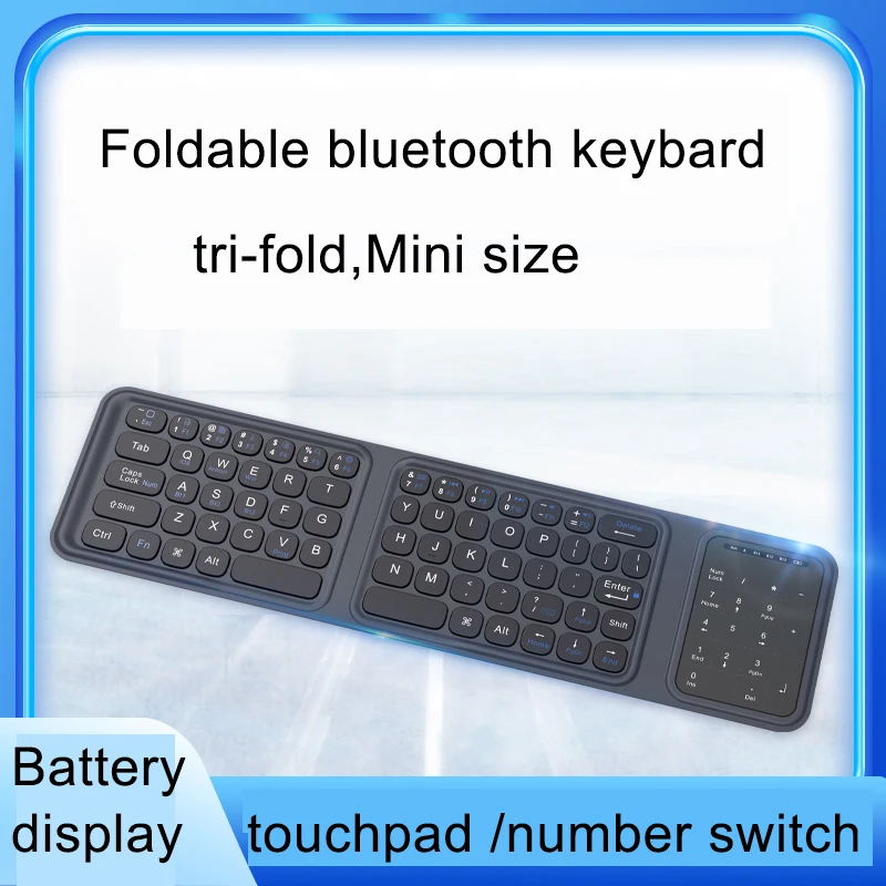 English Tri-Fold Wireless BT Foldable Full Size bluetooth Keyboard with Touchpad & Numeric Pad for Laptop/Tablet-