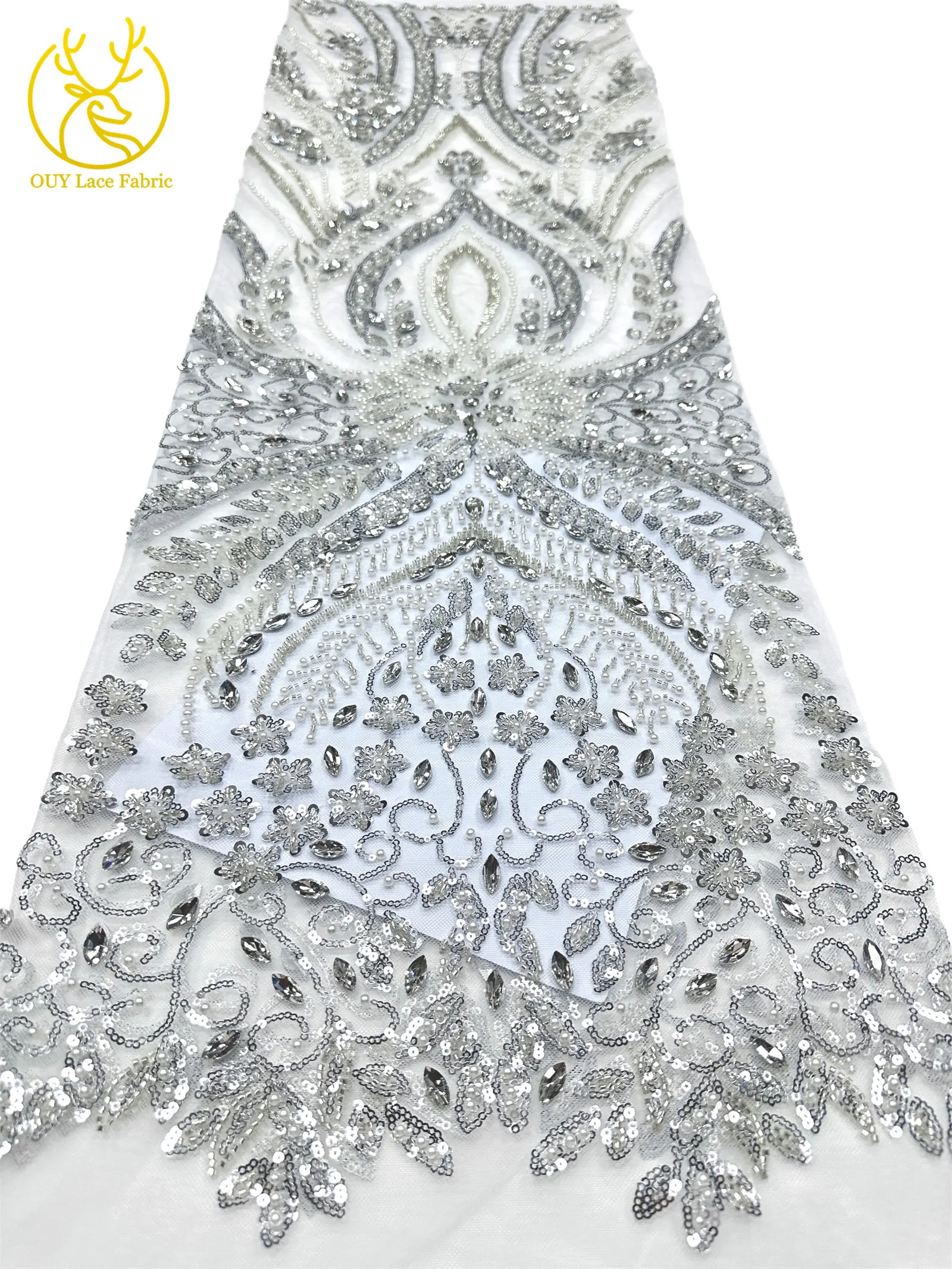 2026 Neues Design Afrikanischer Perlen-Diamant-Spitzenstoff Französischer Nigerianischer Pailletten-Tüll für Damen Partykleid Dekoration Nähen – Detail 14