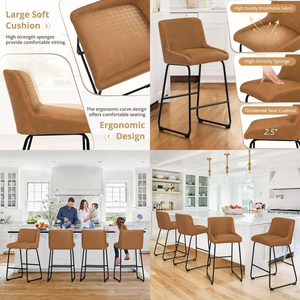 

26 Inch Counter Height Bar Stools Set of 4, Faux Leather Upholstered Barstools, Barstool with Back, Comfortable Bar Chairs, Mode