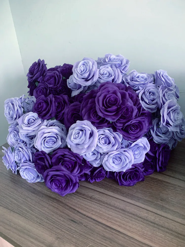 9Heads Roses Bouquet Artificial Flower purple dark purple Rose Fake Rose Living Room  Decoration Wedding