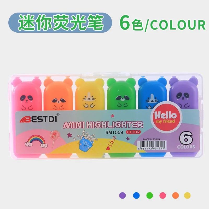4/5/6 ألوان Kawaii فسفورية أقلام الفلورسنت لطيف الدب طرف مائل للاجتماعات ملاحظة مكتب القرطاسية اللوازم المدرسية.