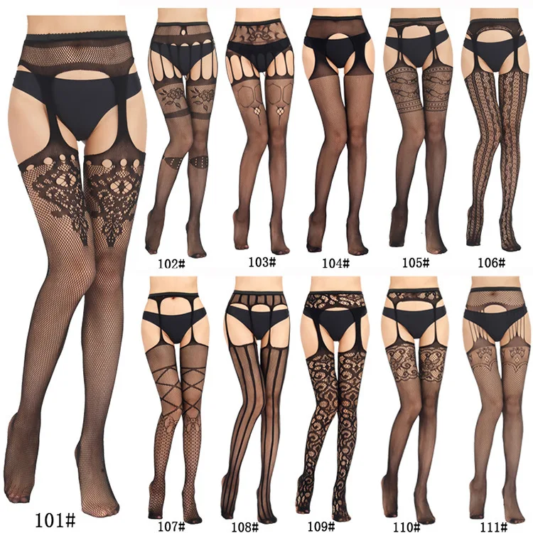 Women's Sexy Suspenders Open Crotch High Waisted Net Crotchless Pantyhose Garter Seamless Fishnet Panty Plus Size Tights