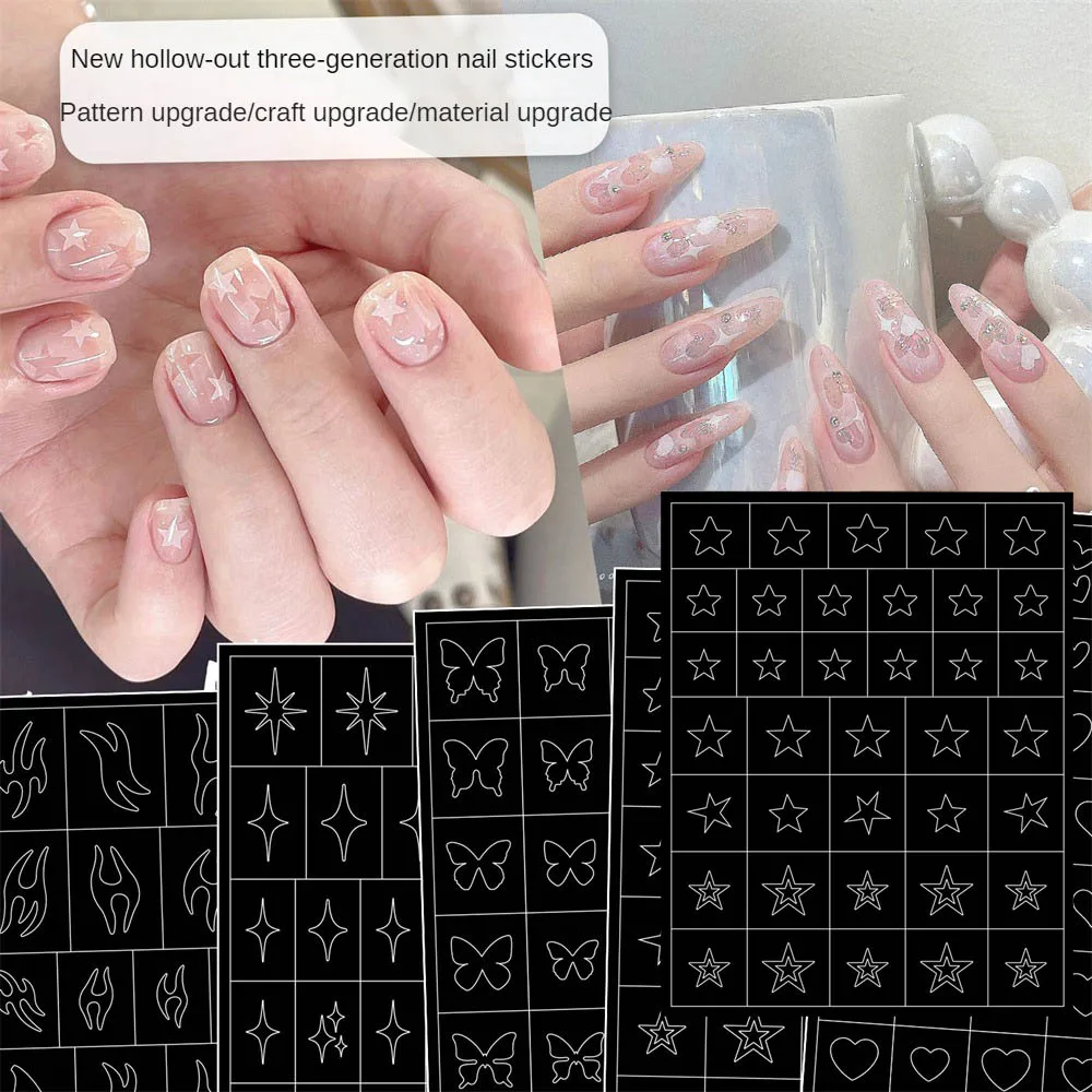 Airbrush Stencil Voor Nagels Hart Vlinder Star Nail Stickers Y 2K Bedels Bloemen Blad Stempelen Platen Airbrush Sjablonen