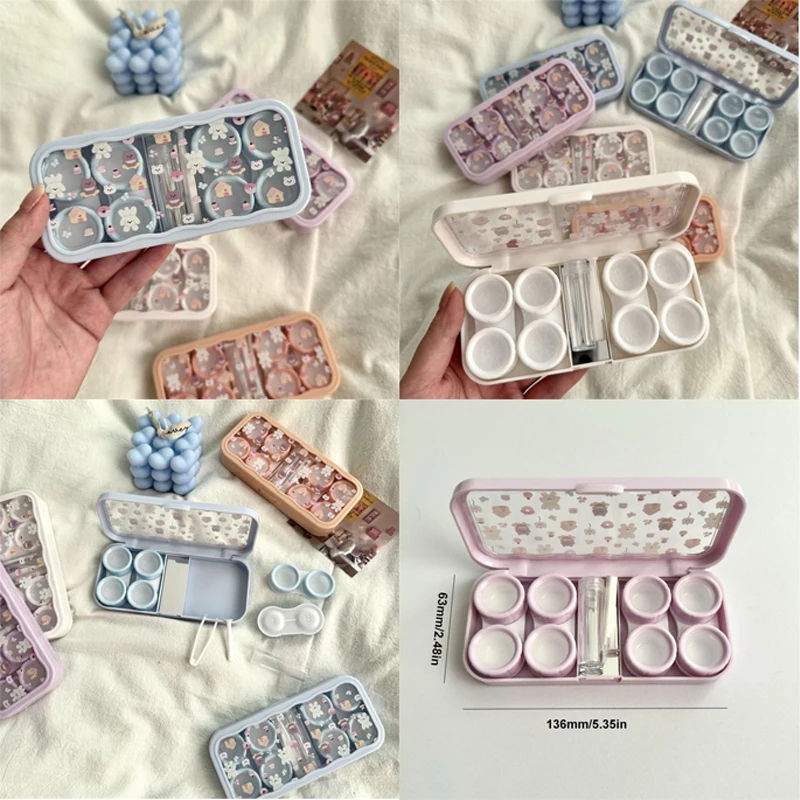 

Cute Portable Cartoon Dog Bear Eye Contacts With Mirror Contact Lens Case Colored Lenses Container Box For Party Travel Set