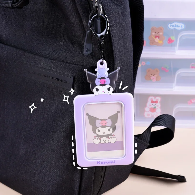 Kawaii Sanrio Card Holder Kpop Style Hello Kitty Cinnamoroll Kuromi My Melody Photo Card Keychain Bag Pendant Student Gift