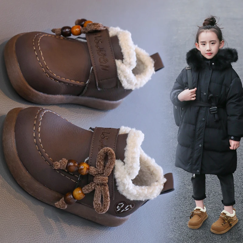 Sepatu Boken berbulu untuk anak-anak, sepatu bot pendek berhak lembut untuk anak laki-laki dan perempuan, sepatu katun salju anak-anak baru yang hangat untuk musim dingin.