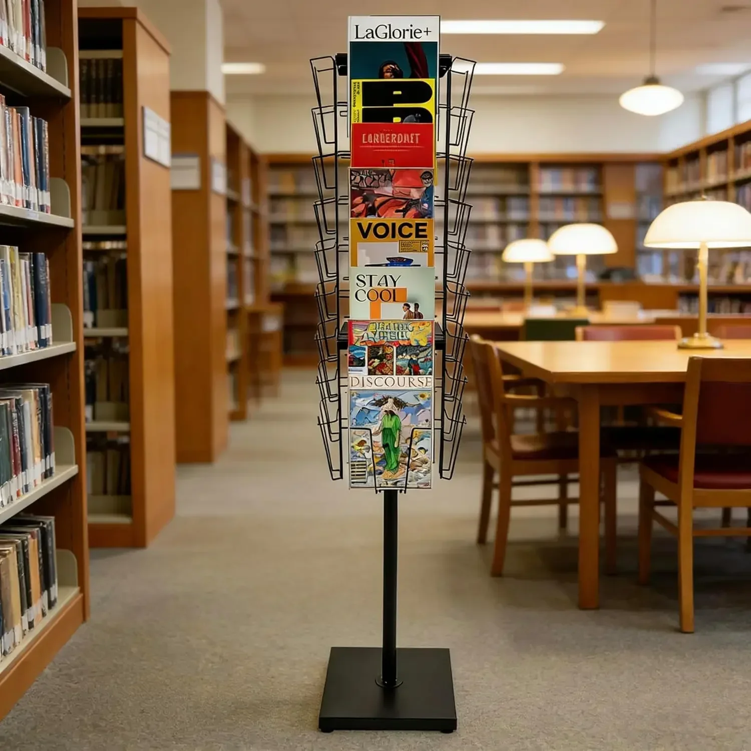 36 Pockets-360°Rotating Magazine Rack Holder 63in Floor Comic Book Shelf Brochure Display Stand Flyer Storage Pamphlet Catalog L