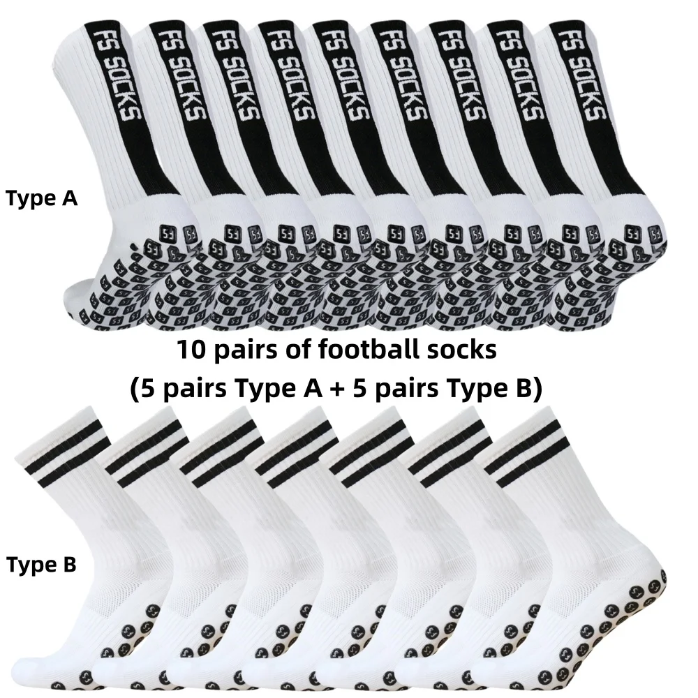 

10 pairs of packaged sales (5 pairs of style A+5 pairs of style B) anti slip adhesive football socks