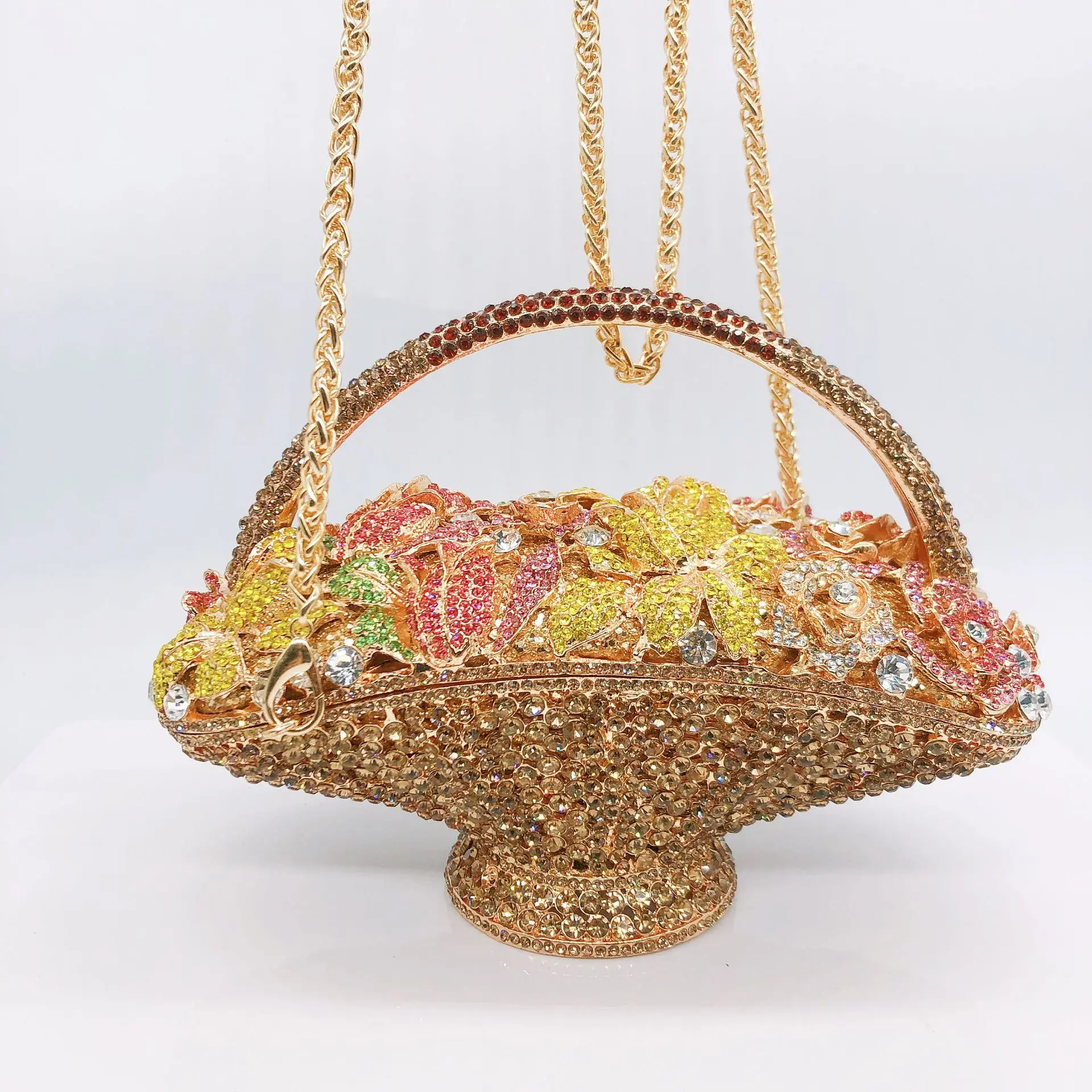 

Diamond-encrusted Dinner Bag Full Of Diamonds Flower Basket Hand Carry Women's Banquet Shoulder Crossbody Basket Clutch Gold Bag