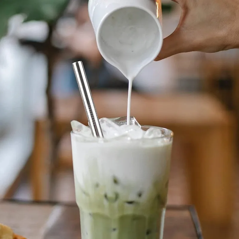 Cannucce riutilizzabili da 4 pezzi Cannucce in acciaio inossidabile 304 Cannucce in metallo con spazzola per la pulizia per frullato, frappè, tè Boba