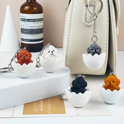 Kawaii Teddy Puppy Keyrings 3D Resin Dog With Eggshell Keychains Handbag Ornaments Accessories Pet Lovers Souvenir Jewelry Gifts