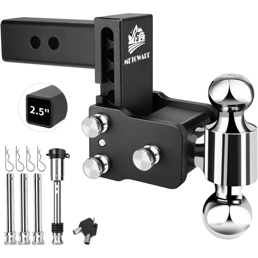 

METOWARE Adjustable Trailer Hitch - 2.5 Inch Receiver Compatible - 4 Inch Drop/Rise, 2 & 2-5/16 Ball Hitch Options