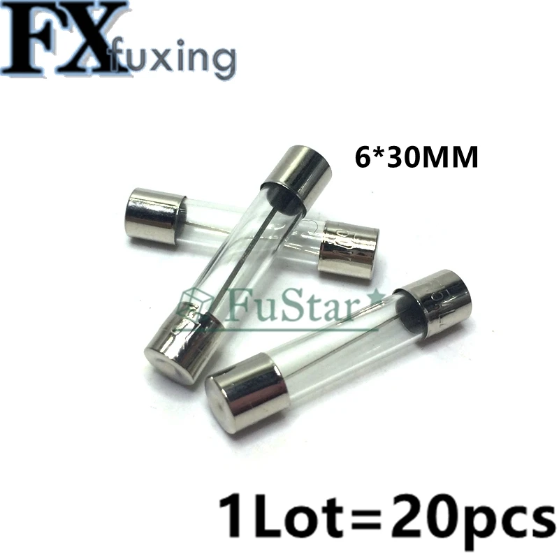 20Pcs 6x30mm Fast Quick Blow Glass Tube Fuse Assorted Kit Fast Blow Glass Fuses 1A 2A 3A 5A 6A 8A 10A 12A 15A 20A/250V 6*30 mm