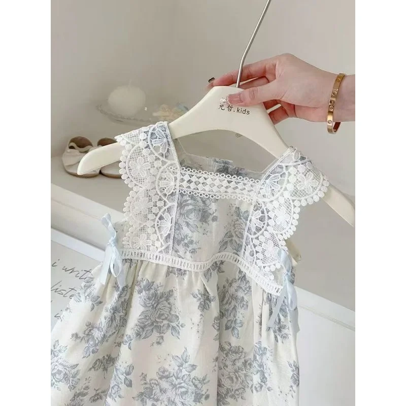 Girls' Summer Dress 2026 New Style Children's Countryside Style Vest Floral Princess Skirt Thin 1-6Y