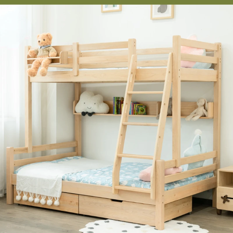 Solid Wood Children\'s Bed up and down Bed Maple Height-Adjustable Bed Modern Minimalist Bunk Bed Adult Adult Bunk Bed