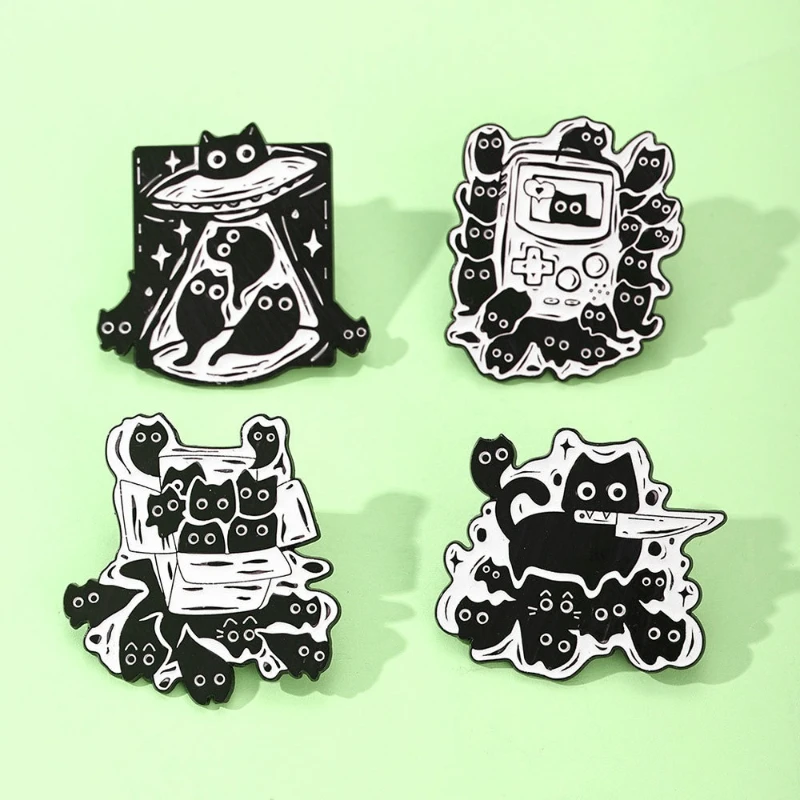 Creative Funny Fashion Black Cat Shape Cartoon Brooch Eco friendly Alloy Enamel Pin Badge For DIY Clothing Bags Bags Decoration