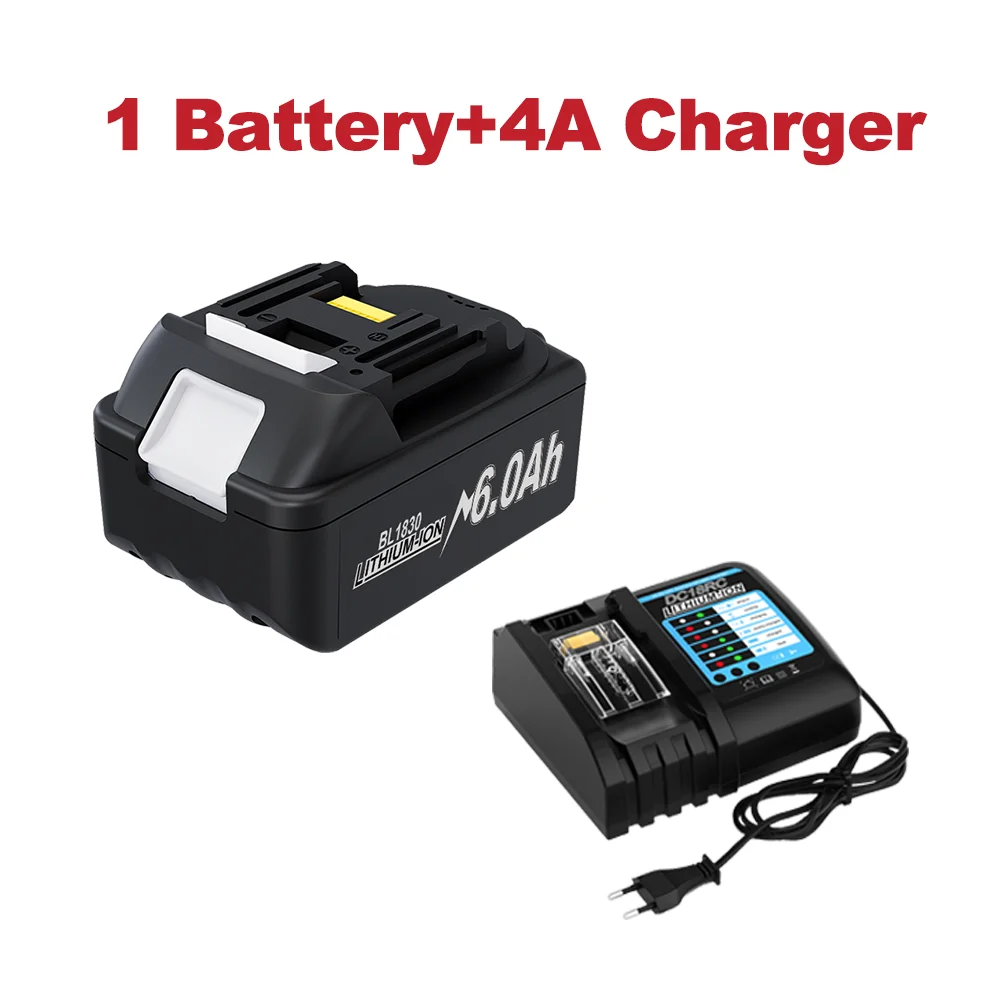 Powtree 18V 6,0Ah/8,0Ah Akku für Makita BL1830 Ersatzakku BL1860 BL1850B BL1840 BL1830 BL1815 mit 4A/6A Ladegerät