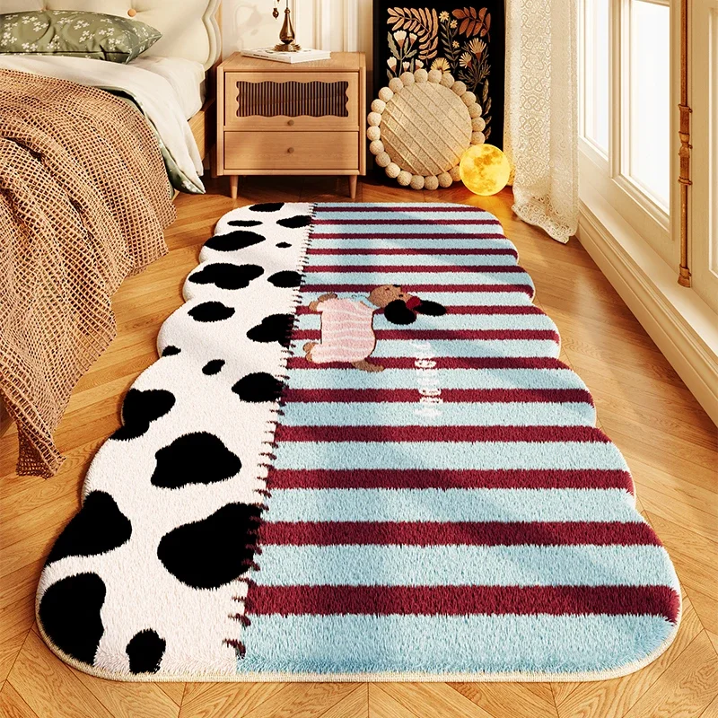 French Cartoon Cute Room Carpet Bedroom Bedside High End Long Strip Thickened Carpets Plush Children Fluffy Soft Living Room Rug