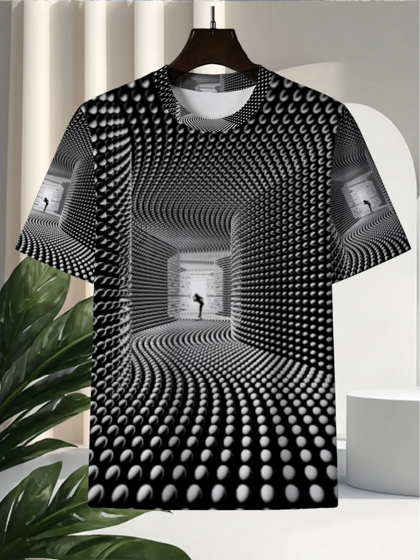 Men 3D Print T-Shirt Black White Dot 3D Tunnel Optical Illusion Graphic O Neck Short Sleeve Casual Summer Streetwear Tee