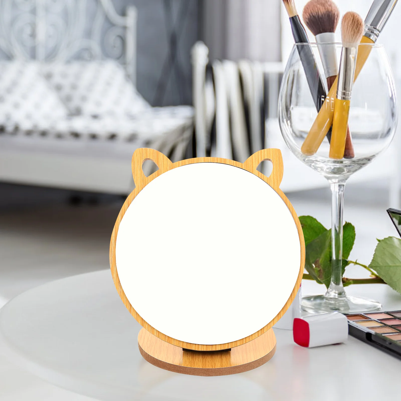 Espelho de vaidade de madeira portátil com mesa de luz LED maquiagem de mesa fofa adorável decorar