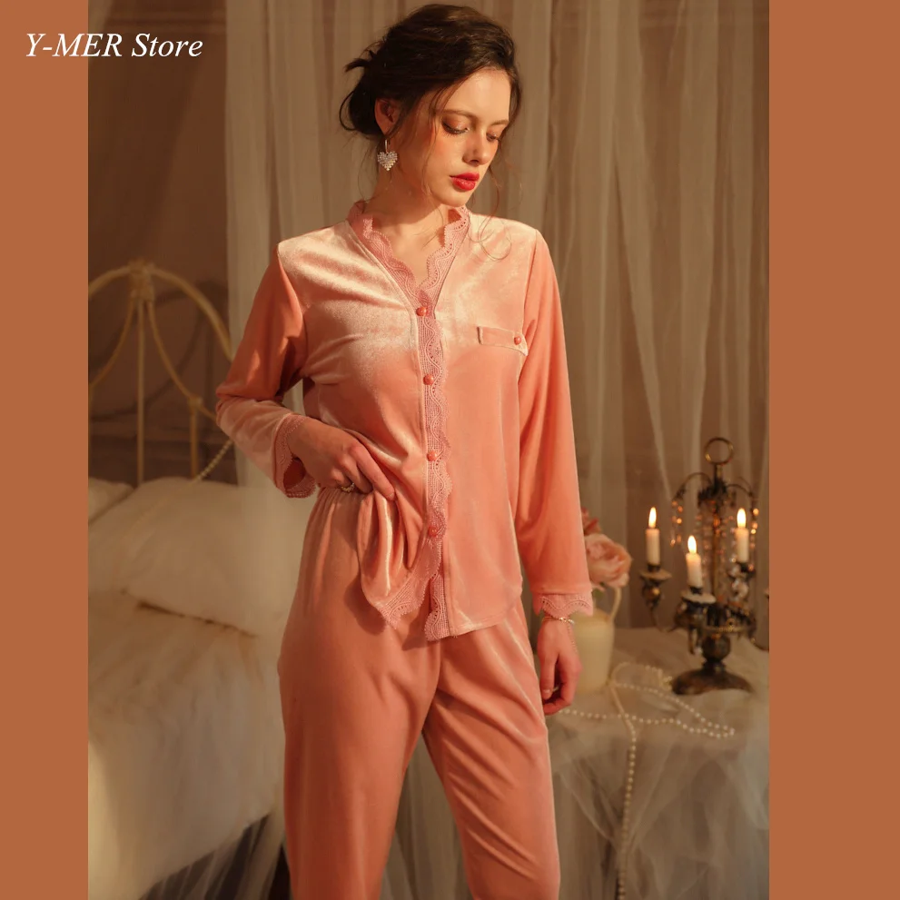 Big Size 3Xl 4Xl 5Xl Pajamas Set Women Sleepwear Velour Pyjamas Trousers Suit 2 Piece Home Clothes Sexy V-Neck Nightwear