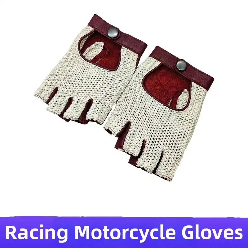 Genuine Sheepskin Half Finger Gloves Unisex Outdoor Motorcycle Driving Cycling Sports Simple Fashion Leather Gloves