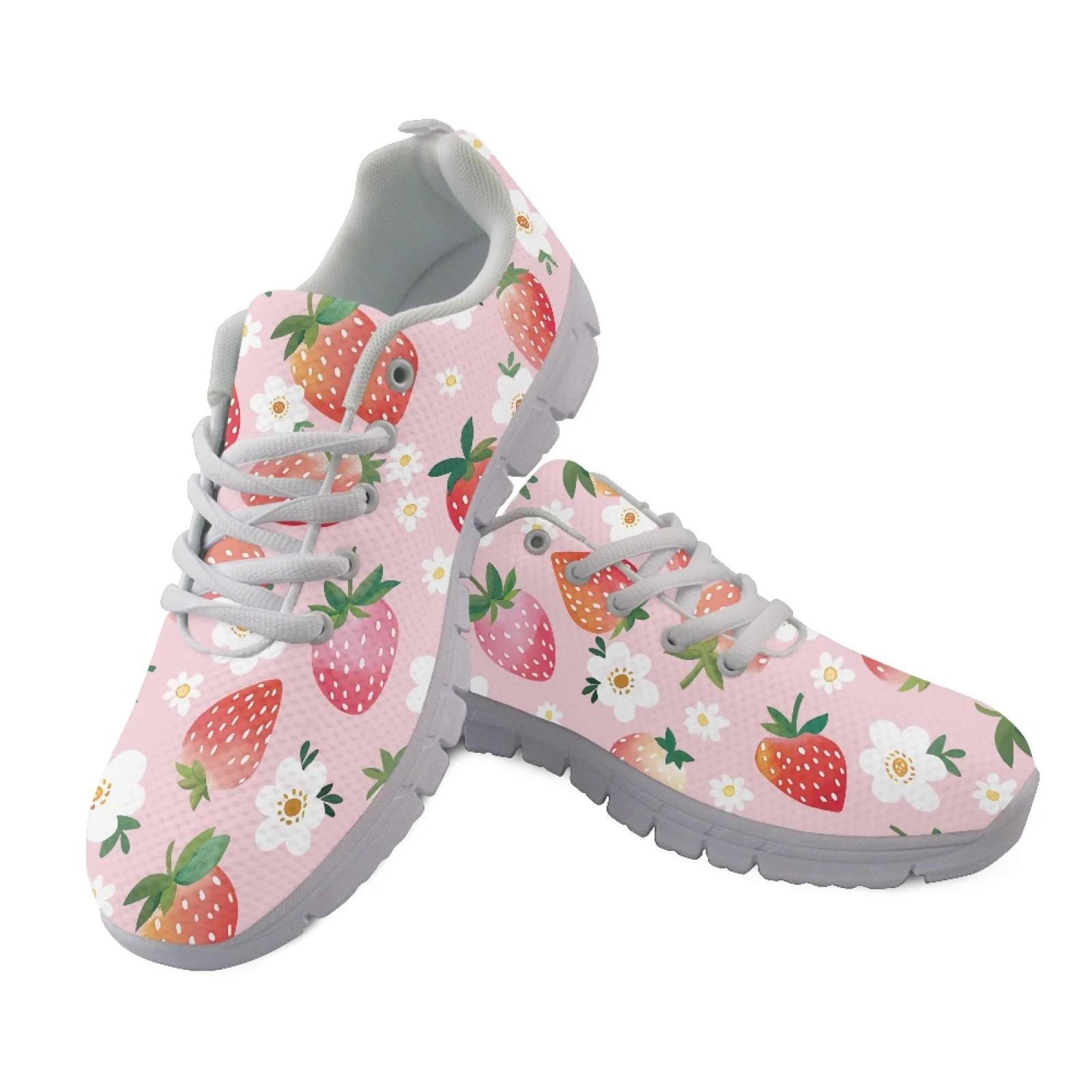 Coloranimal Strawberries Mesh & EVA Sole Women Running Shoes Lace Up Walking Shoes for Womens New Arrival