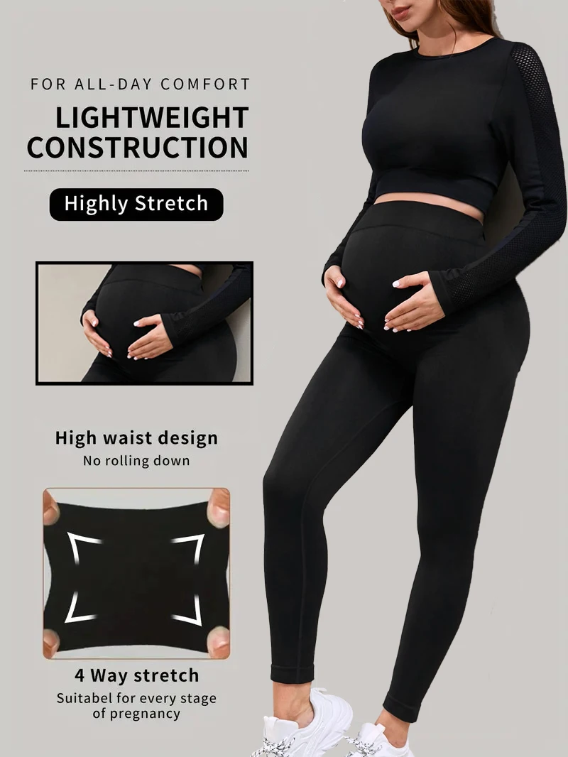 Women's Maternity Leggings with Pockets Over The Belly,Pregnancy Yoga Pants Activewear Workout Leggings