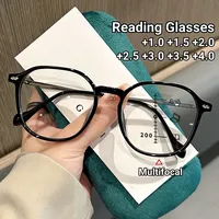 Vintage Polygonal Multifocal Reading Glasses Large Frame Presbyopia Glasses for Both Near and Far Use Anti Blue Light Eyewear