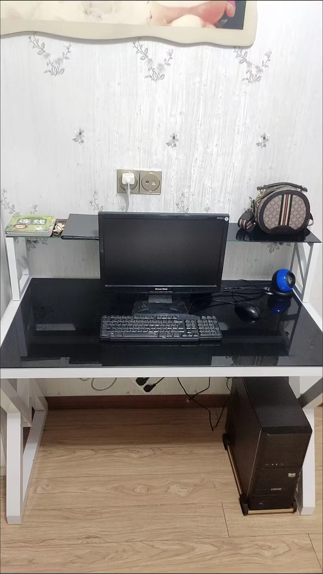 Modern Computer Desk for Home Office,  Glass Top Desk with Metal Frame Stable Workstation for PC Gaming Setup  Office Furniture