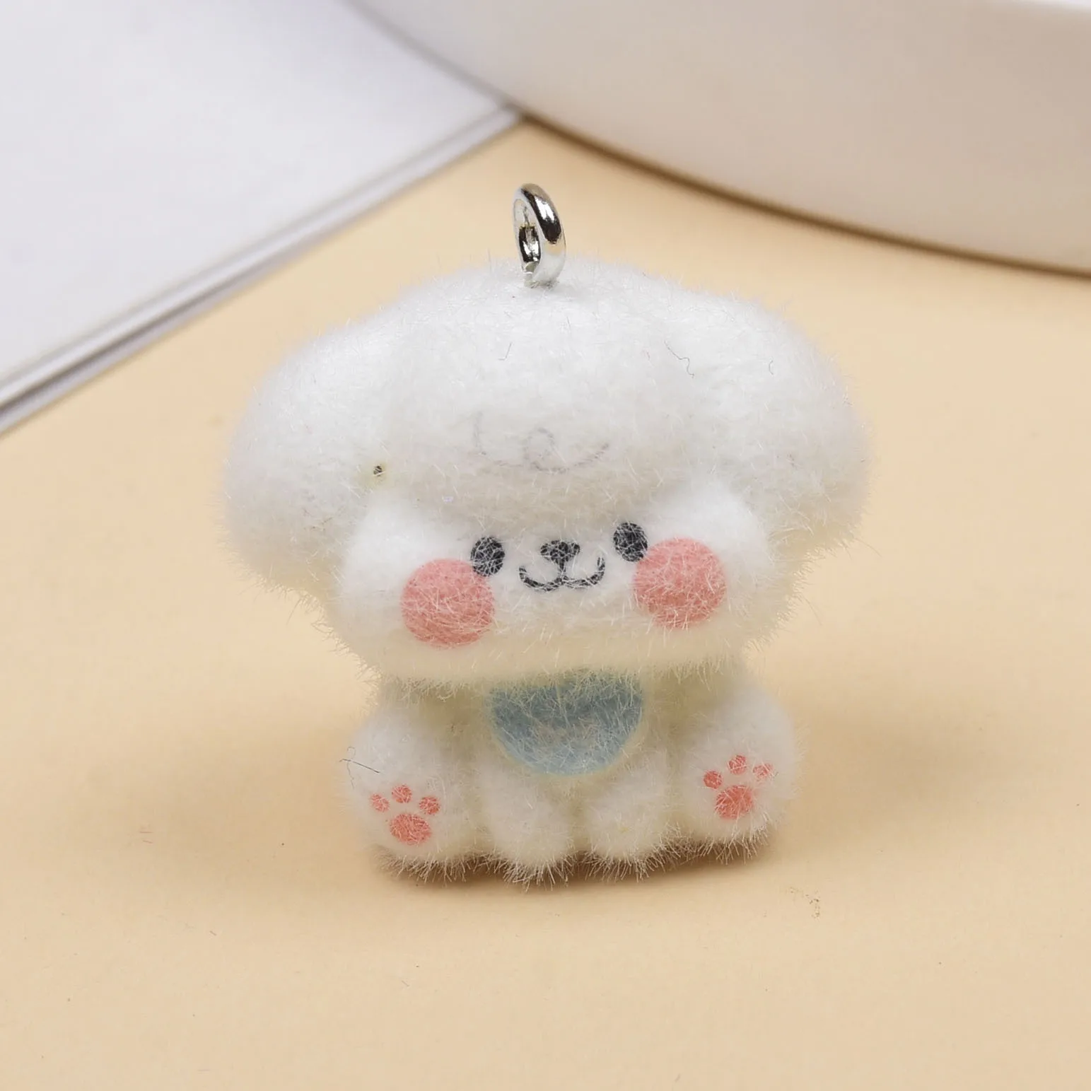 5Pcs  Flocked Resin Small Animal Pendants Cute Puppy DIY Keychain Phone Strap Bag Pendant Accessories