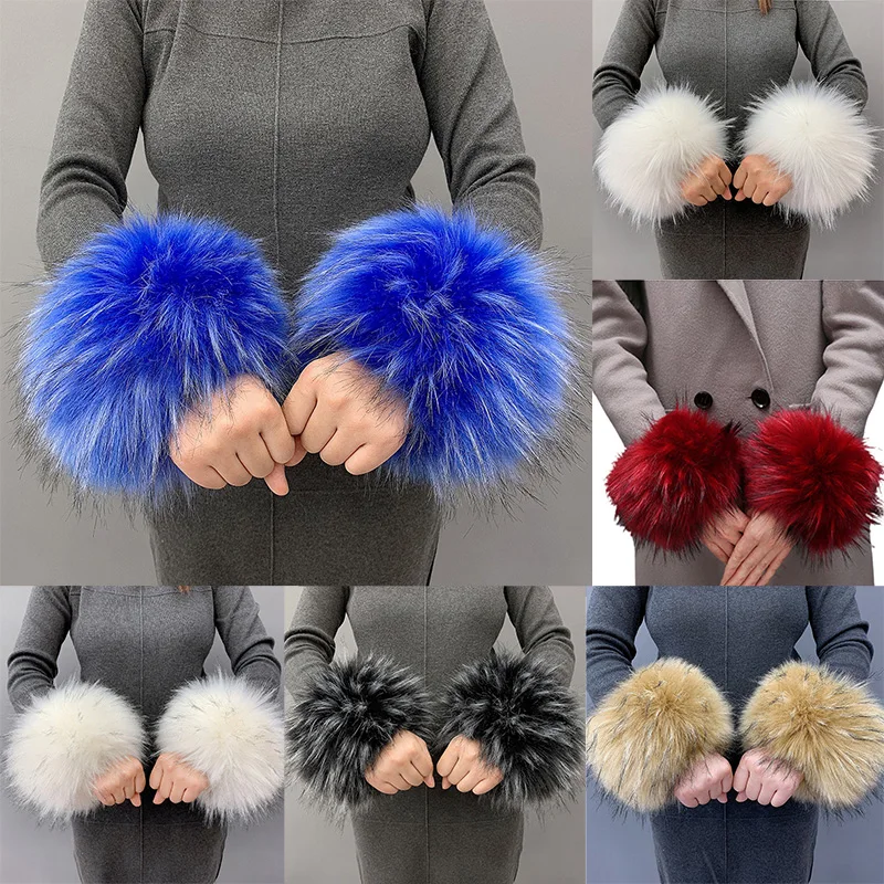 Fluffy Cuff Wristband Plush Elastic Oversleeve Women Winter Warm Sleeve Fur Decor Faux Fox Fur Wrist Arms Thick Gloves