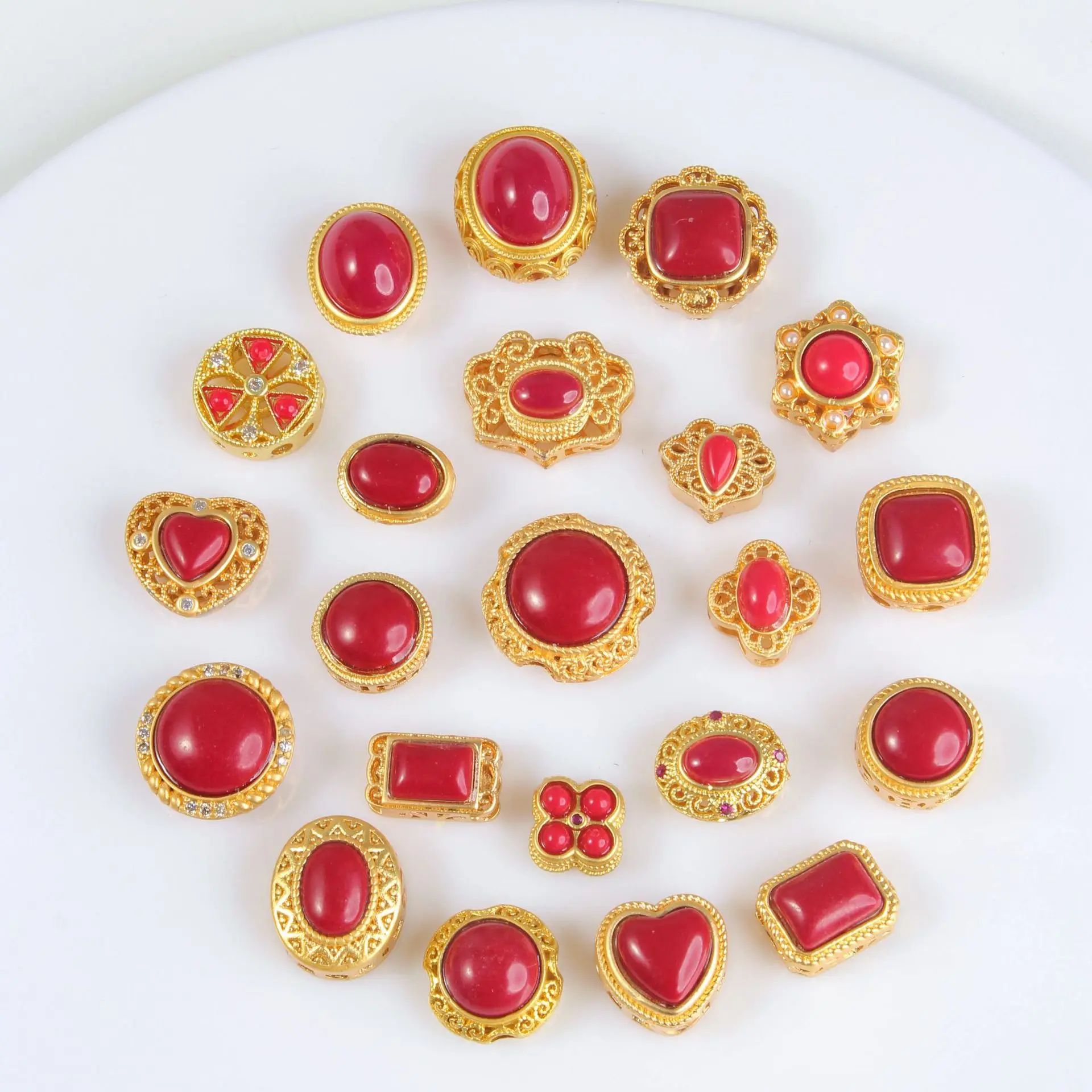 

10pcs Copper Gold Plated Red Zircon Spacer Bead Accessories DIY Handmade Bracelet Necklace Jewelry Making Beads Wholesale