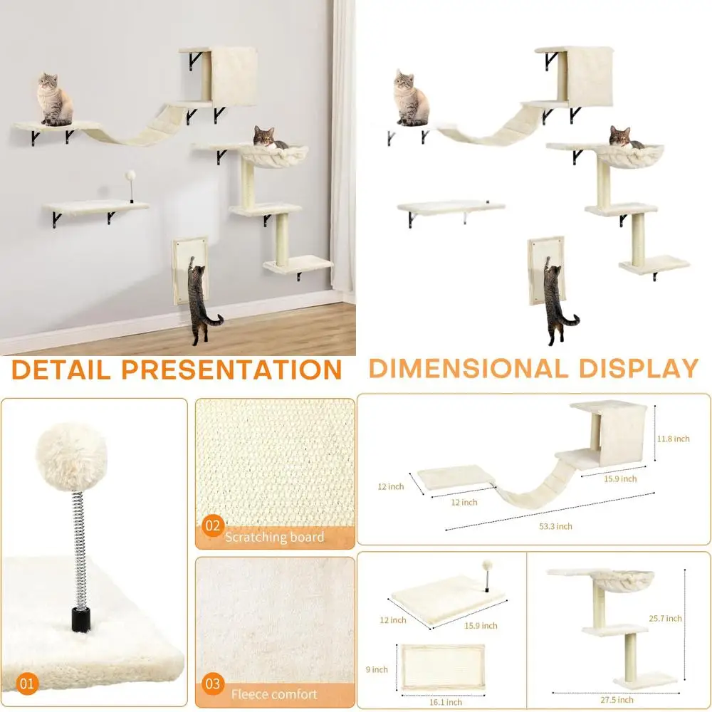 

Набор настенной мебели для кошек из 5 предметов: полки, жердочки, мебель, лестница, когтеточка