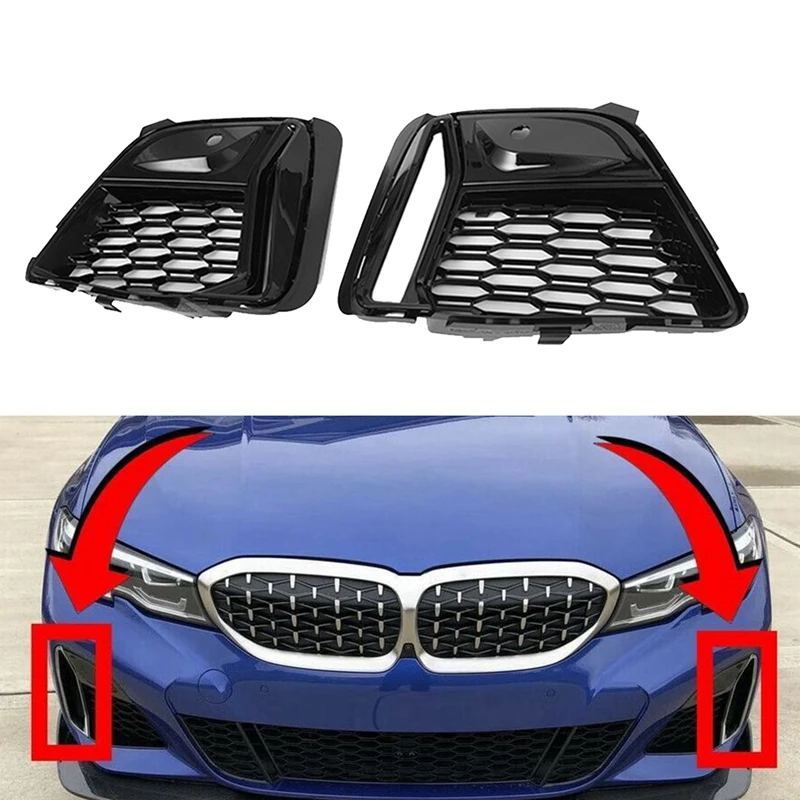 1Pair Front Fog Lamp Grille Trim Cover For BMW 3 Series G20 G21 G28 M340I 2019-2022 51118075649 51118075650