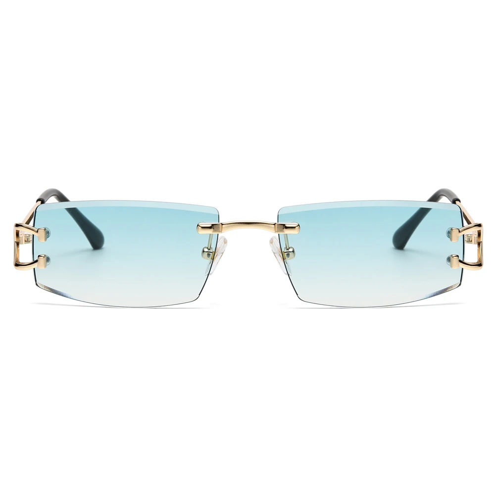 Kachawoo rectangle rimless sunglasses for men uv400 protection green black no frame sun glasses women trendy European style