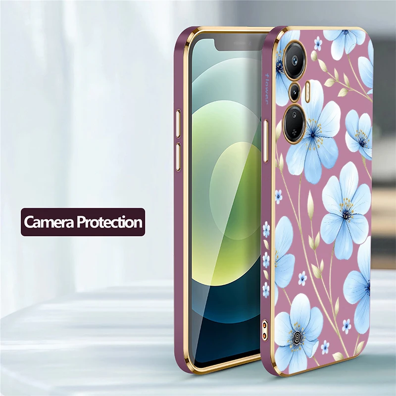 Blue Watercolor Floral Pattern Case For Infinix Hot 12 11s 10 9 8 Pro 12i 10 Play Anti Scratch Plating Silicone Soft Covers Capa - view 5