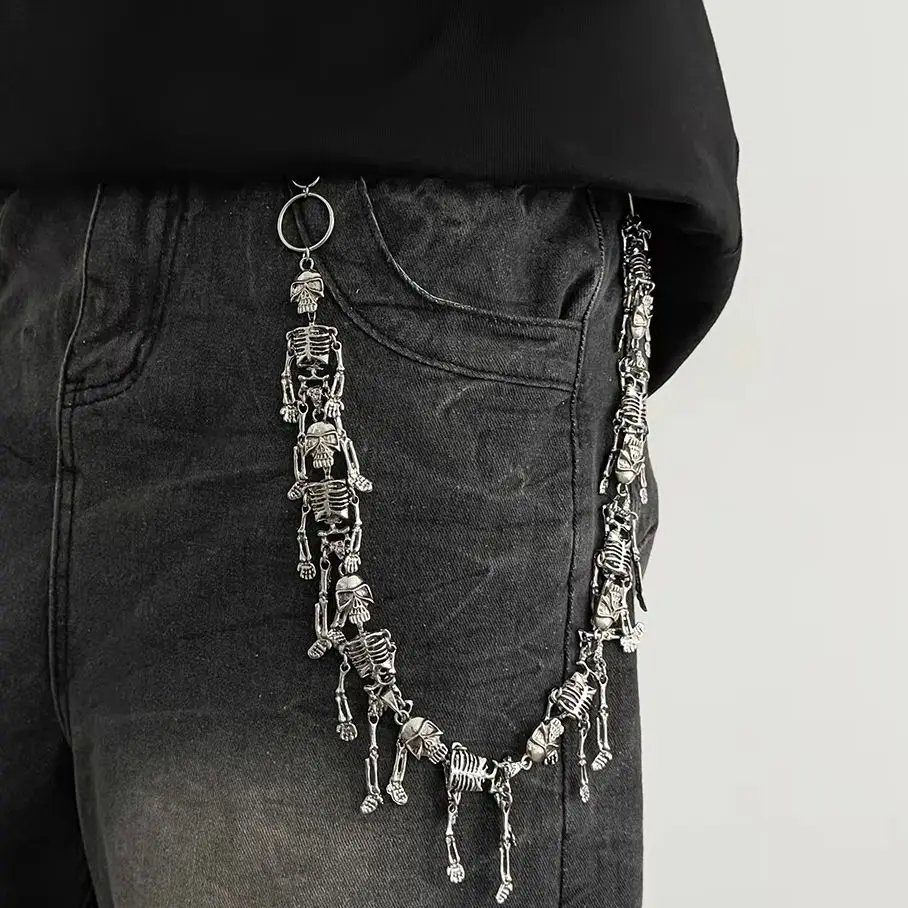 KunJoe Punk Gothic Metall-Totenkopf-Anhänger Schlüsselanhänger Brieftaschenkette für Männer Frauen Hip-Hop Hosen-Accessoire Gothic Jeans Schlüsselring Schmuck – Detail 2