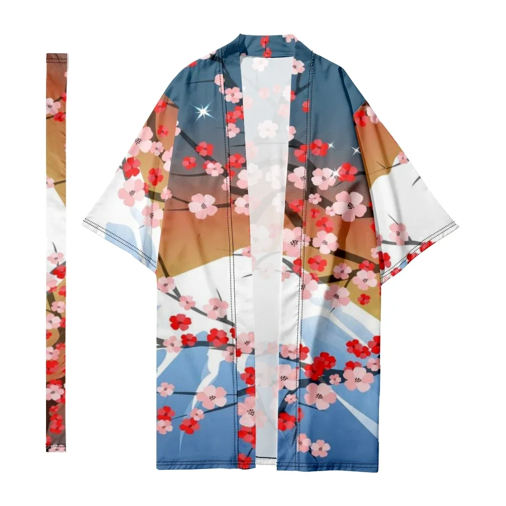 

Men's Japanese Long Kimono Stylish Cardigan Samurai Costume Kimono Traditional Sakura Pattern Kimono Shirt Chic Yukata Jacket