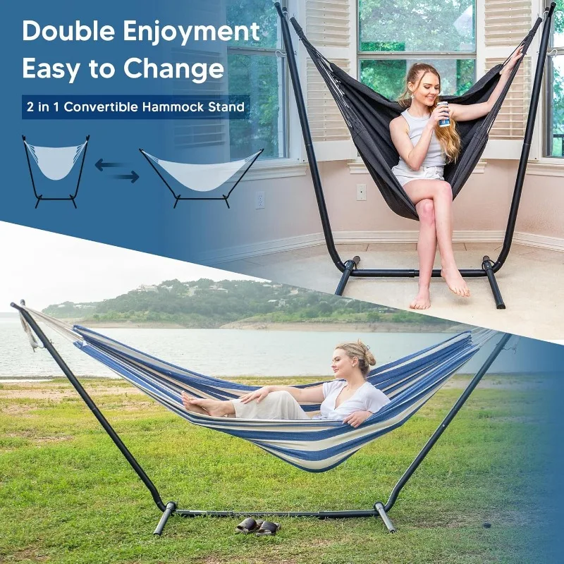 

Кабриолетный отдельно стоящий гамак 2-в-1 с подставкой в комплекте, гамак для кемпинга на заднем дворе с подставкой