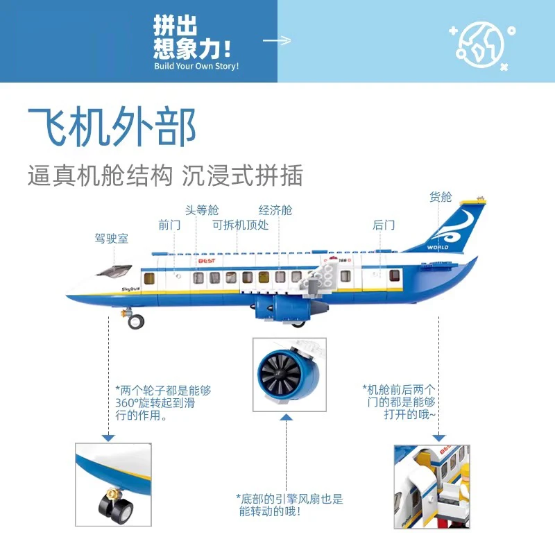 City Cargo Aircraft Vliegtuigopslag Luchthaven Airbus Vliegtuig Avion Technische creatieve bouwstenen Educatief speelgoed voor kinderen