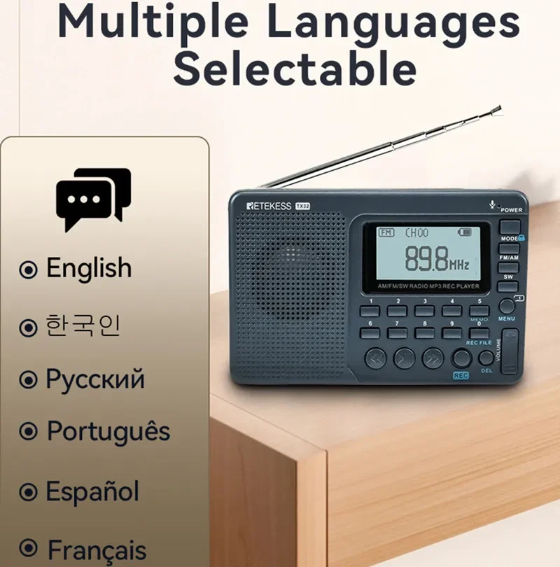 Мини-портативный высокочувствительный цифровой радиоприемник, 3-полосный AM/FM/SW, динамики с ЖК-дисплеем, TF-слот, 1000 мАч, источник питания постоянного тока
