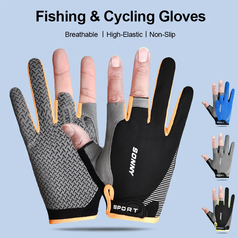 Guantes de Pesca sin Dedos para Hombre, Transpirables, Elásticos, Antideslizantes, de Seda de Hielo, para Ciclismo, Senderismo y Pesca con Señuelos